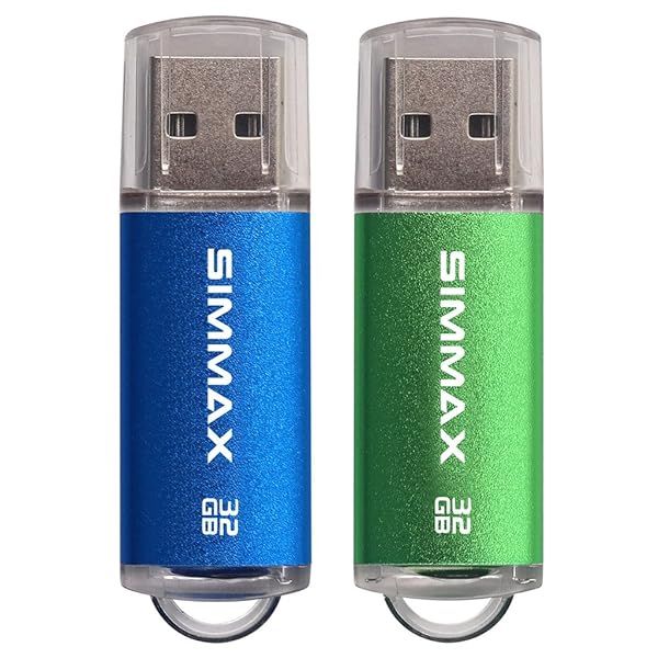 SIMMAX 32GB USB 2.0 Flash Drive 2-Pack - LED Indicator Thumb Drive in Blue & Green