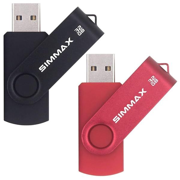 SIMMAX 32GB USB Flash Drives 2 Pack - Swivel Design USB 2.0 Thumb Drives in Black & Red