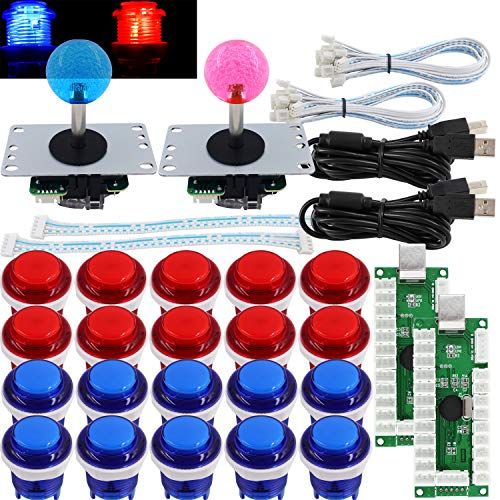 DIY SJ@JX Arcade 2 Player Game Controller Kit with LED Buttons & USB Encoder for PC, MAME, Raspberry Pi - Red & Blue