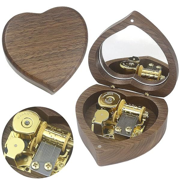 SOFTALK Heart-Shaped Music Box - Perfect Retro Gift for Christmas, Birthdays & Valentine's Day (Walnut, Rainbow Connection Tune)