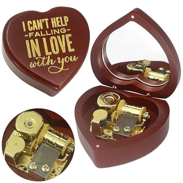 SOFTALK Heart-Shaped Music Box - Perfect Retro Gift for Christmas, Birthdays & Valentine's Day (Wine Red, 'Can't Help Falling in Love')