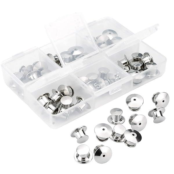 SUBANG 40 Metal Pin Backs with Storage Case - Secure Locking Clasp for Crafts & DIY Projects