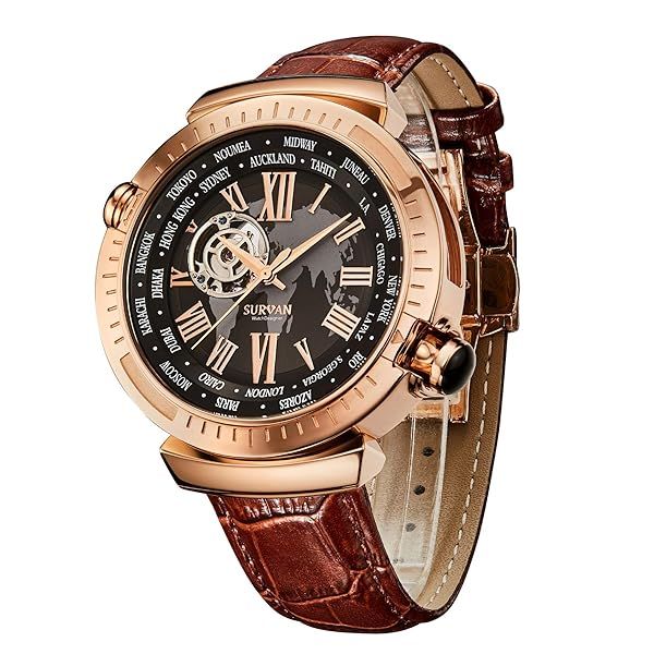 Shop SURVAN Automatic Men's Watches: Genuine Leather, Skeleton Design & Self-Winding Mechanism