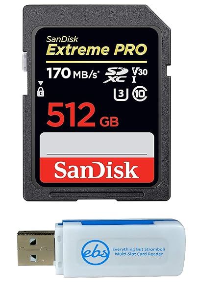 SanDisk Extreme PRO 512GB SD Card for Canon EOS R5 C - V30 4K UHD Bundle with Card Reader