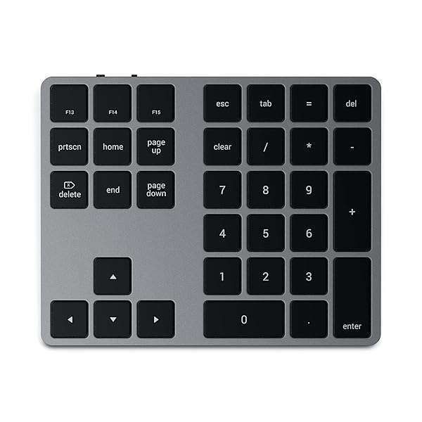 Satechi Bluetooth Extended Numeric Keypad - Slim 34-Key Numberpad for M1/M2 MacBook, iPad, Mac Mini & iMac (Space Gray)