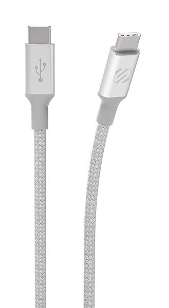 Scosche CCB10SR-SP 10ft USB-C to USB-C Braided Charging Cable - Fast Sync & Durable Silver Design