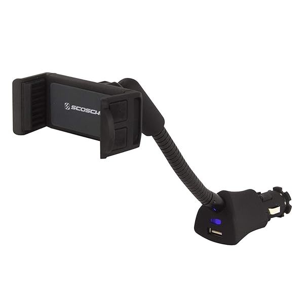 Scosche H12VFXM PowerMount: Flexible Car Phone Mount & 12V Charger - 7.5W Power for Your Vehicle