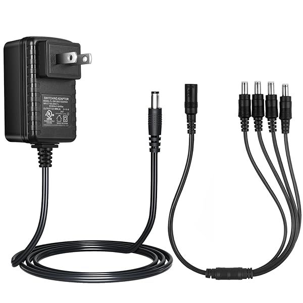 Security-01 AC to DC 12V 2A Power Supply Adapter with 4-Way Splitter for Cameras, LED Lights & More - UL Listed