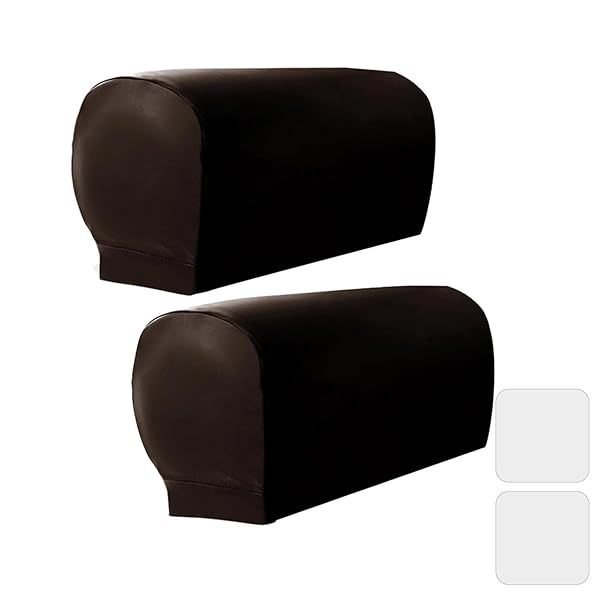 Waterproof PU Leather Sofa Armrest Covers - Set of 2, Anti-Slip & Washable for Chairs & Recliners (Brown)
