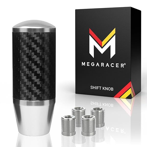 Premium Silver Carbon Fiber Shift Knob | Buttonless Automatic & Manual Gear Shifters for 4, 5, & 6 Speed Cars