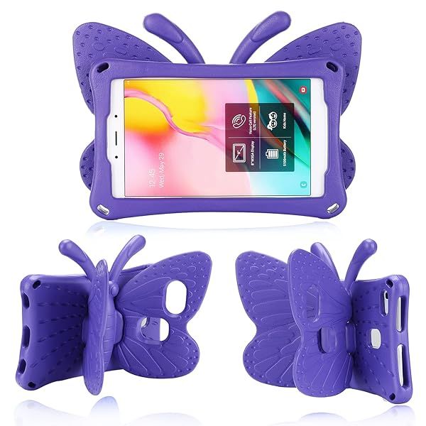 Simicoo Cute Butterfly Case for Samsung Tab A 8.0 - Shockproof, Kids-Friendly, Light EVA Stand (Purple)