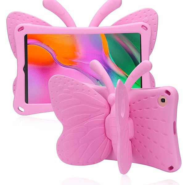 Simicoo Kids Case for Samsung Galaxy Tab A 10.1 (2019/2021) - Cute Butterfly, Shockproof, Lightweight, Full Cover (Pink)