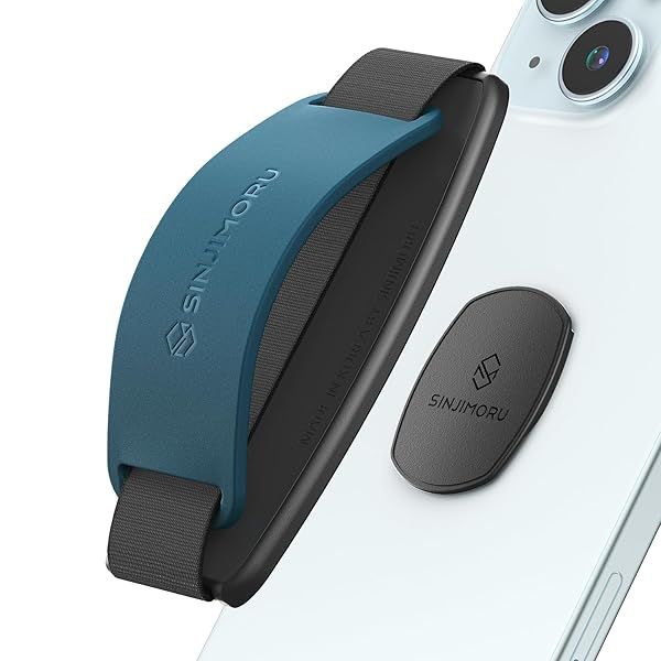 Sinjimoru Detachable Phone Grip & Kickstand - Wireless Charging Compatible Finger Holder for iPhone & Smartphones - S-Grip Blue