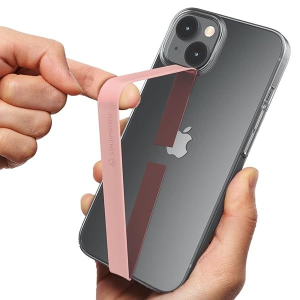 Sinjimoru Stretchable Silicone Phone Strap - Flexible Grip Holder for iPhone & Android, Pink Sinji Loop with Wireless Charging Support
