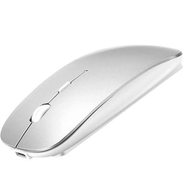 Skook Bluetooth Rechargeable Mouse for MacBook Pro & Air - Sleek Silver Design for Laptops & PCs