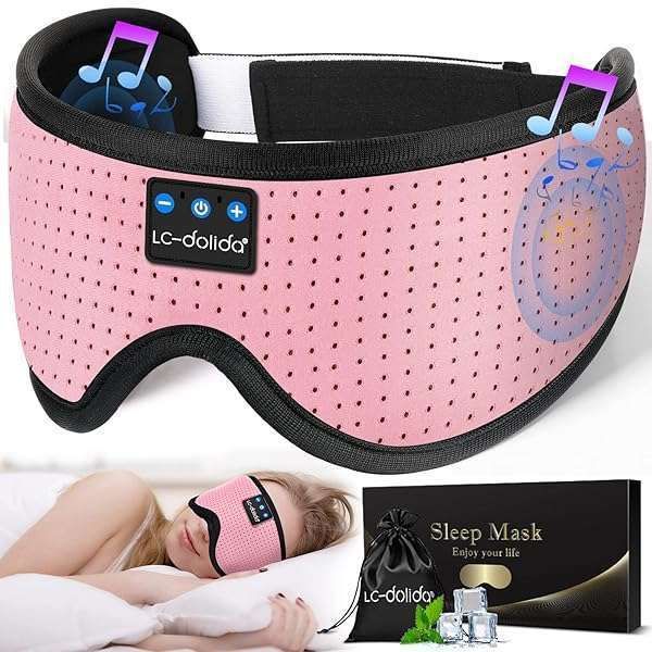 LC-dolida Bluetooth Sleep Mask with Headphones - 3D Comfort for Side Sleepers | Best Travel Gift in Classical Pink
