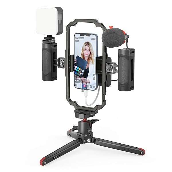 SmallRig Universal Phone Video Rig Kit: Stabilizer, Tripod, Microphone & LED Light for iPhone & Smartphone Vlogging