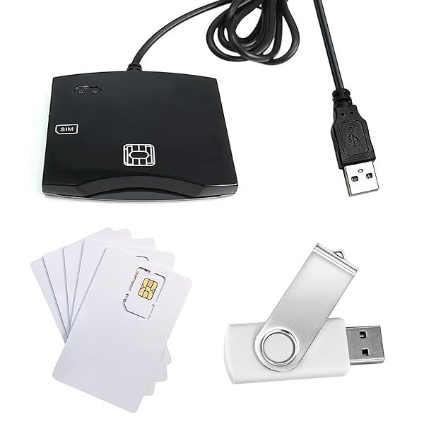 Smart SIM Card Reader Writer: EMV Chip Programmer with 5 Blank LTE USIM Cards & Personalization Software for Windows & Linux