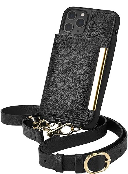 Smartish iPhone 11 Pro Crossbody Case for Women - Stylish Black-Gold Purse with Detachable Strap & Card Holder