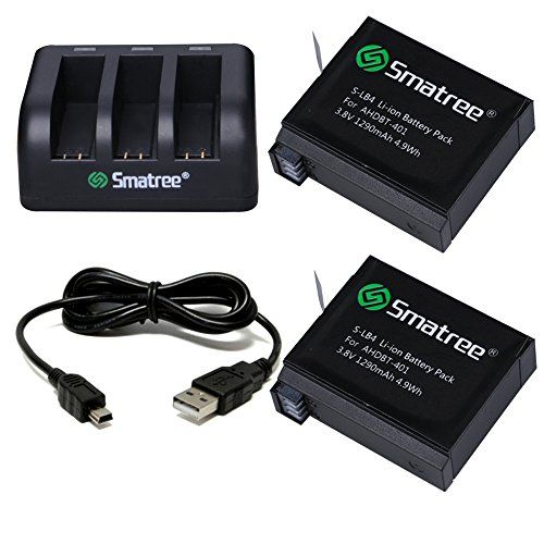 Buy Smatree 1290mAh Replacement Battery for G*Pro Action Camera - 2-Pack with 3-Channel Charger & USB Cord