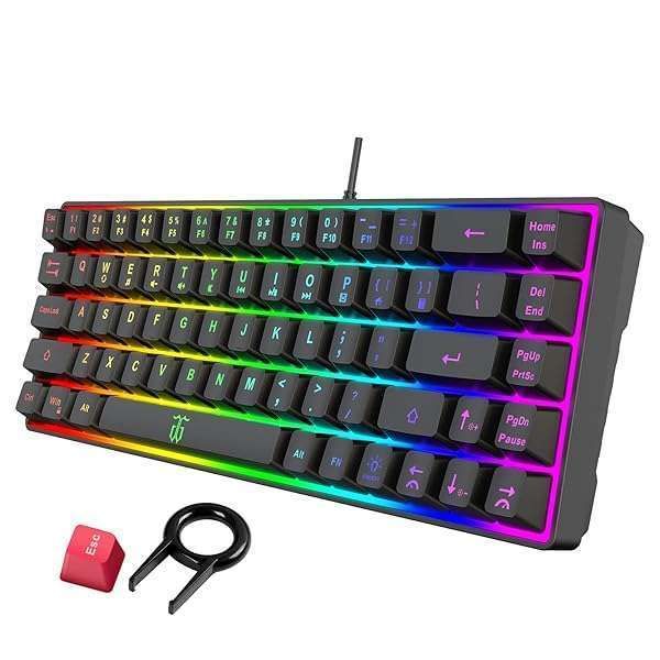 Buy Snpurdiri 60% Gaming Keyboard - Rainbow Backlit Mini, Steel Plate, Membrane Feel for Windows PC Gamers (68 Keys, Black)