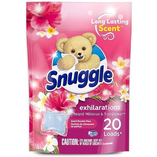 Snuggle Exhilarations Laundry Scent Booster Pacs - Island Hibiscus & Rainflower, 20 Count for Fresh, Long-Lasting Fragrance