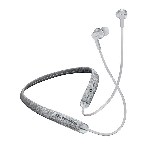 Sol Republic Shadow Fusion Bluetooth Earbuds: 10-Hour Playtime, Comfortable Knit Collar & Compact Case - Gray