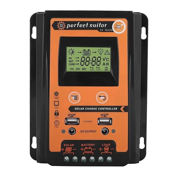 70A MPPT Solar Controller for 12V/24V Systems - Dual USB, LCD Display, Battery Regulator