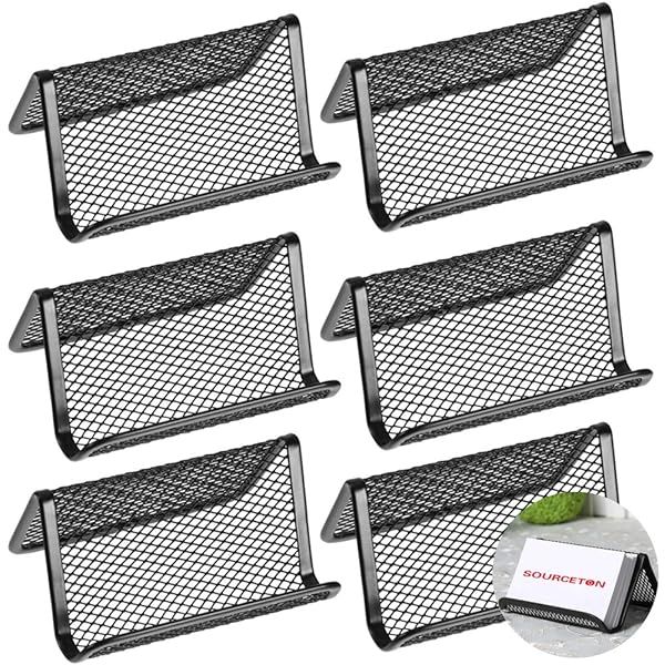 SourceTon Metal Mesh Business Card Holder - 6 Pack Office Display for 50 Cards | Stylish Name Card Organizer