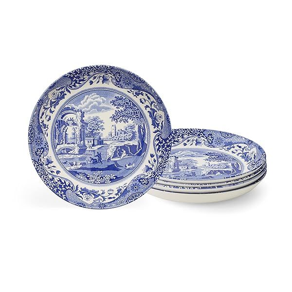 Spode Blue Italian Pasta Bowls Set of 4 | 9-Inch Microwave & Dishwasher Safe Serving Bowls for Salad, Pasta & Soup