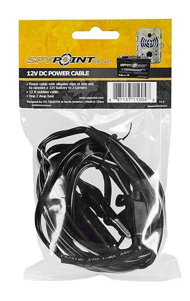 Spypoint CB-12FT 12V Power Cable with Alligator Clips - Reliable Outdoor Camera Power Solution