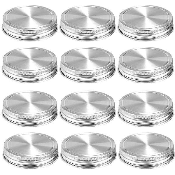 12-Pack Stainless Steel Mason Jar Lids - Reusable, Leak-Proof Caps with Silicone Seals for Regular Mouth Jars