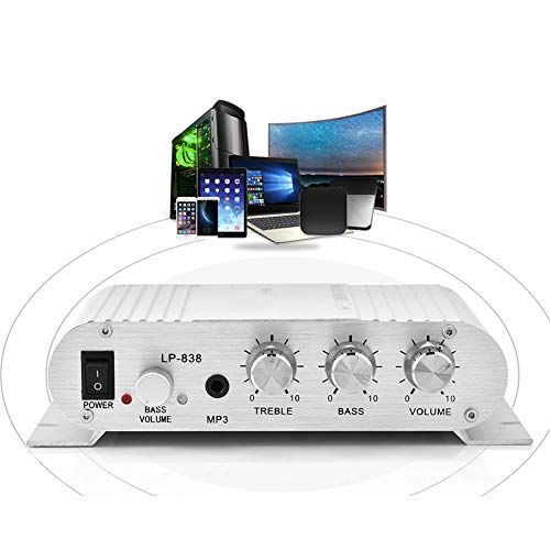 Mini HiFi 2.1 Stereo Audio Amplifier - Powerful Digital Amp for Car & Home Use (Silver)