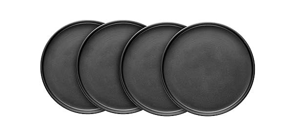 Stone Lain Black Matte Stoneware Round Salad Plates Set - Stylish & Durable 1.05 lbs