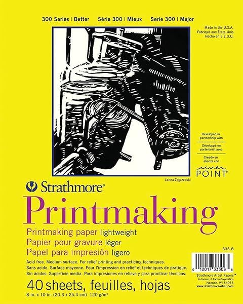 Strathmore 300 Series Printmaking Paper Pad 8x10 - 40 Sheets for Block Printing & Linocut - Ideal for Artists & Students