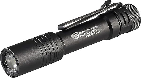 Streamlight 66320 MacroStream USB: 500-Lumen Rechargeable Compact Flashlight with Lanyard & Hat Clip
