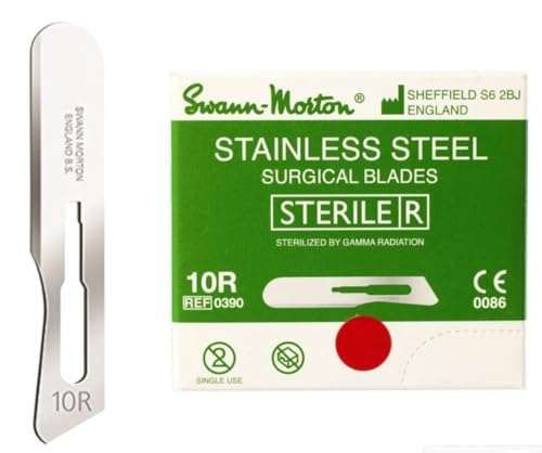 Swann-Morton #10R Sterile Surgical Blades - Stainless Steel, Individually Packed, Box of 100 for Precision Surgery