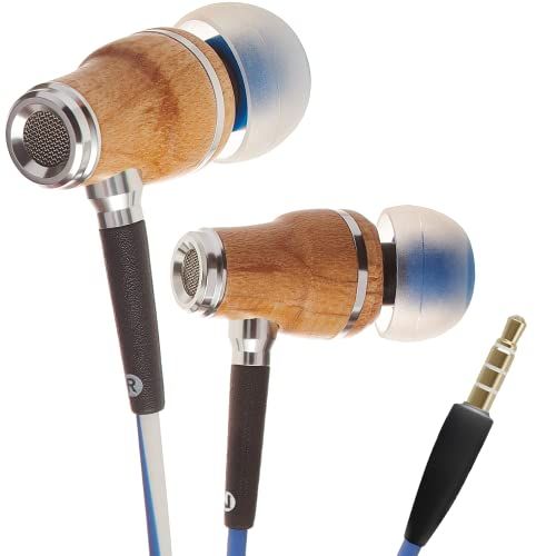 Symphonized NRG X Wired Earbuds with Mic - Noise Isolating Wood Earphones for PC, Android & Laptop (Blue)
