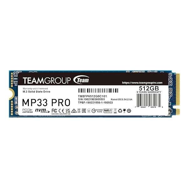 TEAMGROUP MP33 PRO 512GB NVMe SSD - 3500MB/s Read Speed, 3D NAND, M.2 2280 for Laptops & Desktops