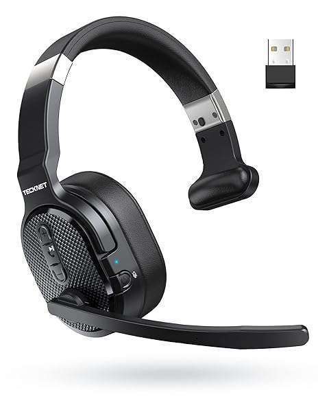 TECKNET Trucker Bluetooth Headset: AI Noise Canceling, 70H Battery, Mute Mic for PC & Phone - All Day Comfort!