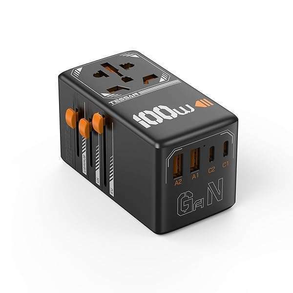Buy TESSAN 100W Universal Travel Adapter: Fast Charging with 2 USB-C & 2 USB-A Ports for Worldwide Use (US, EU, UK, AUS)