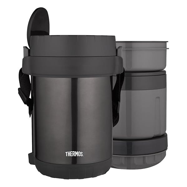 THERMOS All-In-One Vacuum Insulated Meal Carrier with Spoon - Durable Stainless Steel, Smoke Color