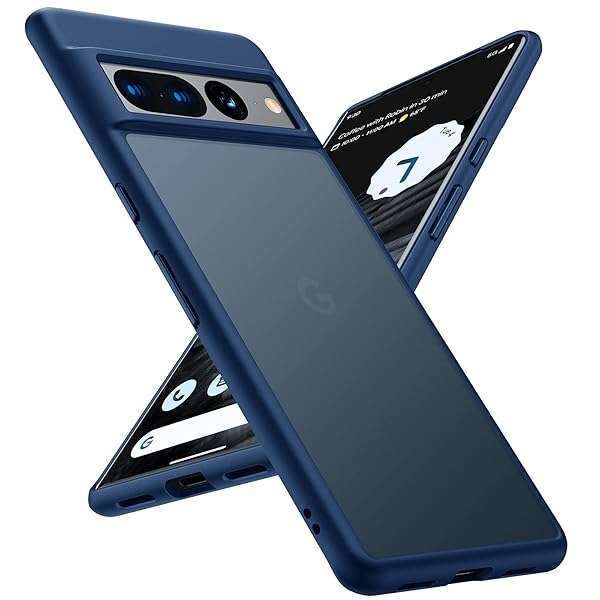 TORRAS Shockproof Case for Google Pixel 7 Pro - Slim Translucent Matte Hard Back, Blue, 6.7 Inch Protection