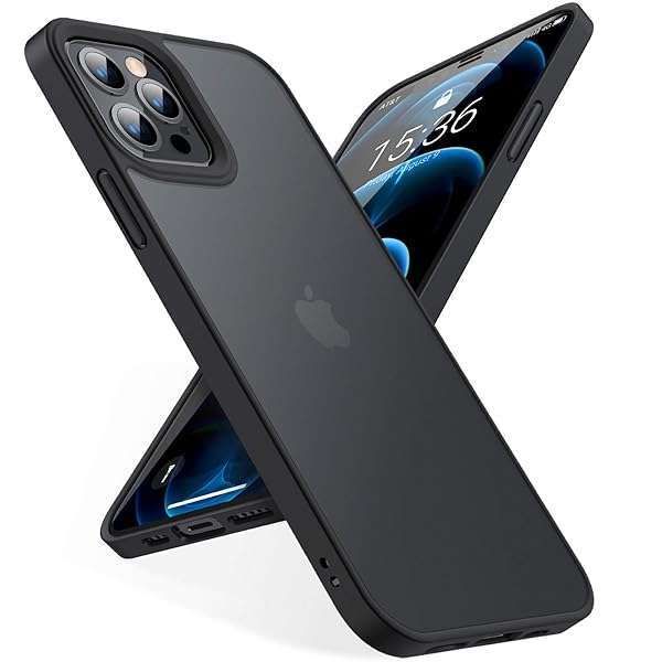 TORRAS Shockproof iPhone 12 Pro Max Case - Military Grade Drop Protection, Translucent Matte Guardian Series, Black