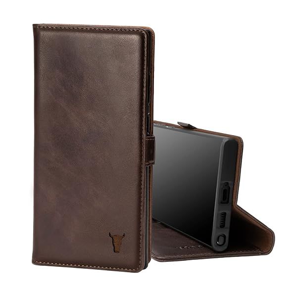 TORRO Premium Leather Wallet Case for Samsung Galaxy S22 Ultra 5G - Kickstand & Card Slots (Dark Brown)