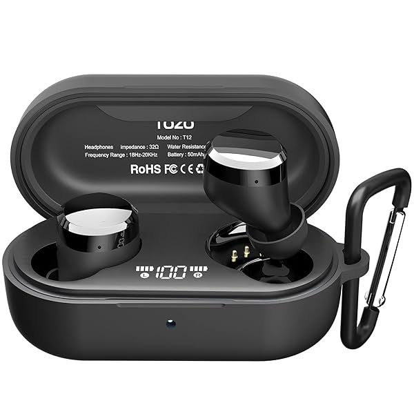 TOZO T12 Silicone Case: Shockproof Soft Skin Cover with Keychain & LED Visibility for Earbuds - Black