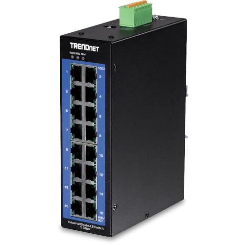 TRENDnet 16-Port Industrial Gigabit L2 Managed DIN-Rail Switch - High Performance, Extreme Temp, Lifetime Protection