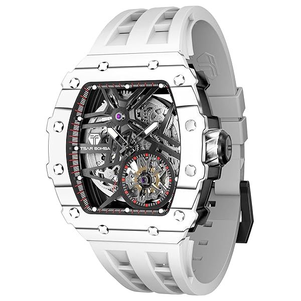 TSAR BOMBA Men's Luxury Automatic Watch: 50M Waterproof, Skeleton Design, Carbon Fiber Case - Perfect Gift for Business Casual