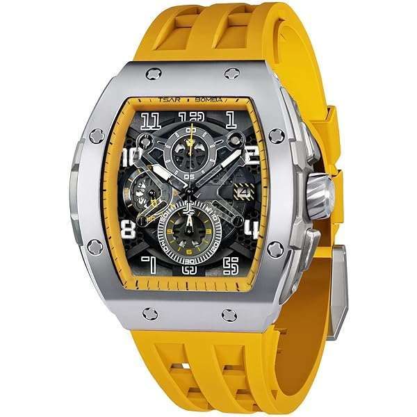 TSAR BOMBA Men's Luxury Quartz Chronograph Watch - 50M Waterproof, Sapphire Glass, Luminous, Quick Release Band TB8211Q Yellow
