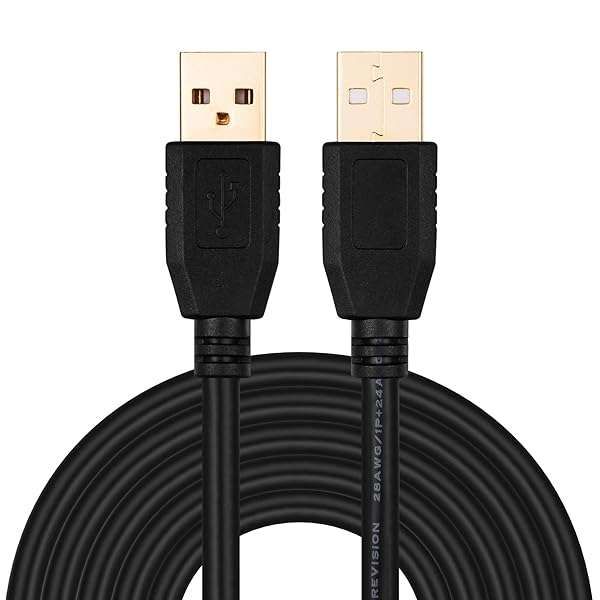 30Ft Tan QY USB A to A Male Cable - Gold-Plated USB to USB Cord for Hard Drives, Printers, Modems & Cameras